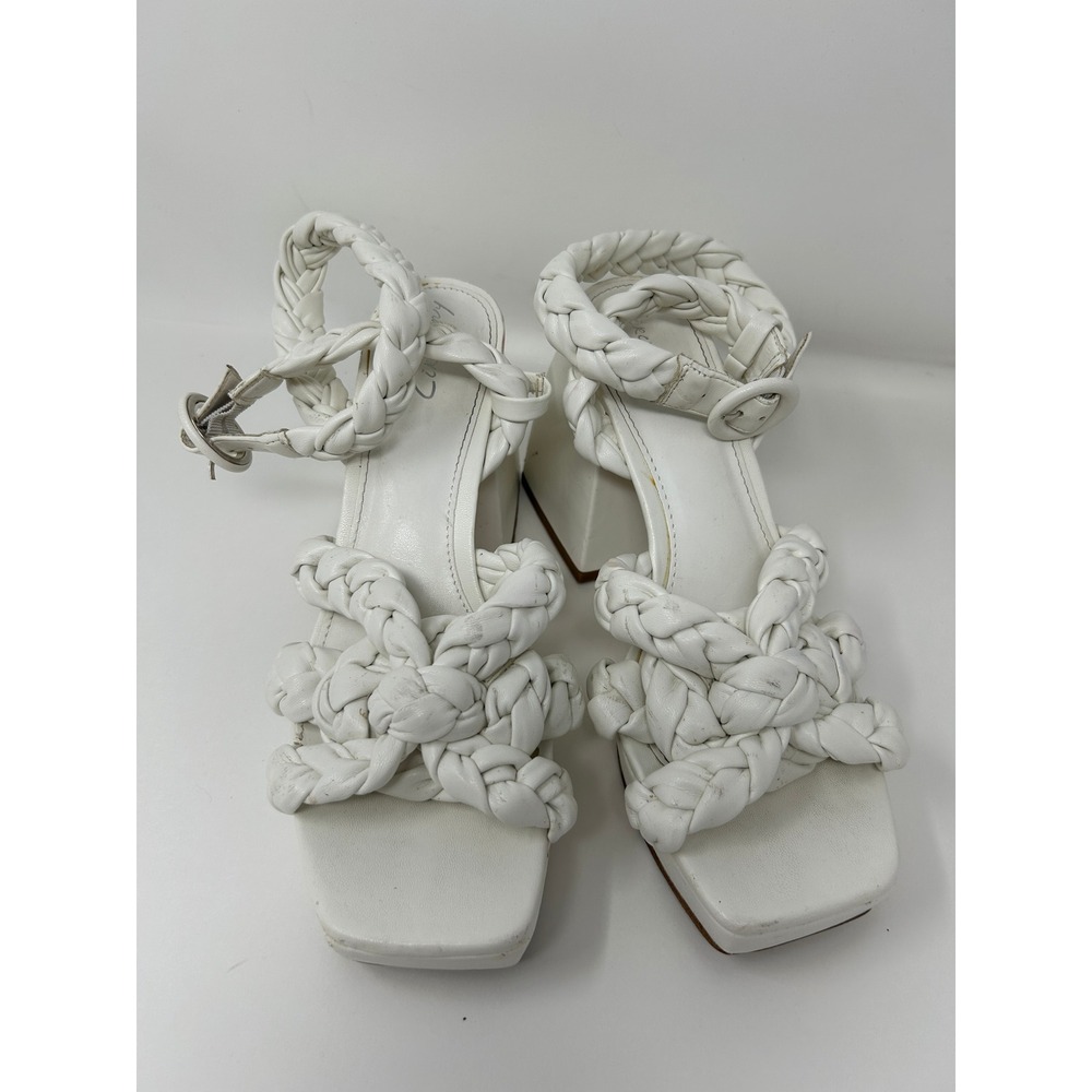 Circus NY White Braided Platform Block Heel Sandals Square Toe Womens Size 7